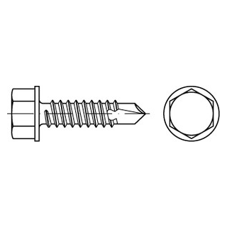 1000 Stück, DIN 7504 A2 Form K Bohrschrauben mit Blechschrauben-Gew., mit Sechskant- Flanschkopf - Abmessung: K 3,5 x 16