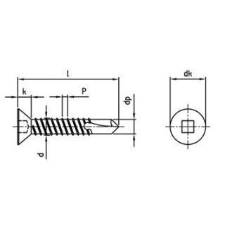 200 Stück, DIN 7504 A2 Form O Bohrschrauben mit Blechschrauben-Gew., mit Senkkopf, mit Vierkant - Abmessung: M 3,5 x 16