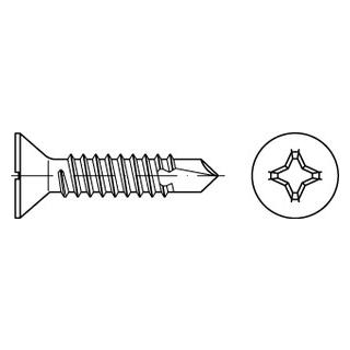 1000 Stück, DIN 7504 A2 Form O Bohrschrauben mit Blechschrauben-Gew., mit Senkkopf, KS H - Abmessung: O 3,9 x 45