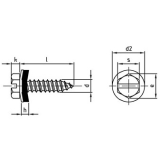 500 Stück, DIN 7976 A2 Schlitz Sechskant-Blechschrauben mit Schlitz, Gleitsilberbeschichtung und EPDM Dichtscheibe 12 mm - Abmessung: C 4,2 x 13