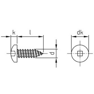 200 Stück, DIN 7981 A2 Form C-V Linsen- Belchschrauben mit Spitze, mit Vierkant - Abmessung: C 3,5 x 9,5