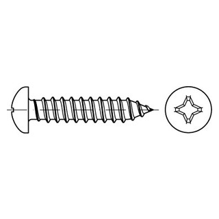 1000 Stück, DIN 7981 A2 Form C-Z Linsen- Belchschrauben mit Spitze, mit Pozi Kreuzschlitz Z - Abmessung: C 4,2 x 22