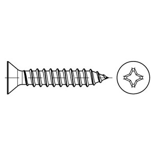 1000 Stück, DIN 7982 A2 Form C-Z Senk-Blechschrauben mit Spitze, mit Pozi-Kreuzschlitz Z - Abmessung: C 2,2 x 4,5