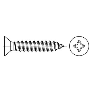 1000 Stück, DIN 7982 A2 Form C-H Senk-Blechschrauben mit Spitze, mit Phillips-Kreuzschlitz H - Abmessung: C 4,8 x 13