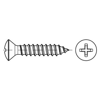 1000 Stück, DIN 7983 A2 Form C-H Linsensenk-Blechschrauben mit Spitze, mit Phillips-Kreuzschlitz H - Abmessung: C 2,2 x 4,5