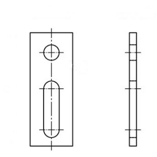 25 Stück, Artikel 9035 A2  Adapterbleche, 1 Rundloch 11 mm + 1 Langloch 11 mm - Abmessung: 110 x 40 x 11/11