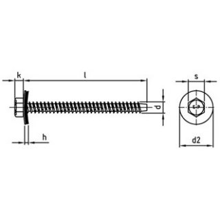 500 Stück, Artikel 9059 A2 Form BZ Fassadenbauschraube mit montierter Dichtscheibe 19 mm, mit Zapfen - Abmessung: 6,3 x 19