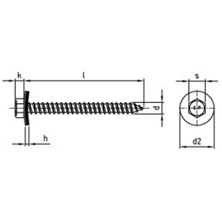 500 Stück, Artikel 9059 A2 Form A Fassadenbauschraube mit montierter Dichtscheibe 19 mm mit Spitze - Abmessung: 6,5 x 16