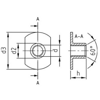 100 Stück, Artikel 9060 A2 Form C Anschweißmuttern Form A mit 2 Schweißpunkten unten - Abmessung: M 4, d 17/ h 6