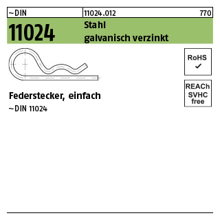 50 Stück, DIN 11024 Stahl galvanisch verzinkt Federstecker, einfach - Abmessung: DrahtØ 6