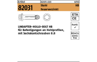 1 Stück, Artikel 82031 Stahl HB feuerverzinkt LINDAPTER-HOLLO-BOLT HB f. Befestigungen an Hohlprofilen, mit Sechskantschraube - Abmessung: HB 10-1 ( 55/22)