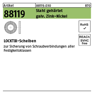 100 Stück, Artikel 88119 Stahl gehärtet galv. Zink-Nickel LOCKTIX-Scheiben - Abmessung: 14