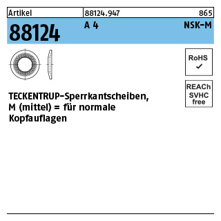 1000 Stück, Artikel 88124 A 4 Form M TECKENTRUP-Sperrkantscheiben NSK für normale Kopfauflagen - Abmessung: NSK-M 8