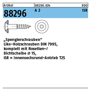 200 Stück, Artikel 88296 A 2 Scheibe 15 - ISR Spenglerschrauben Liko-Holzschr.m.Dichtscheibe 15 mm - Abmessung: 4,5 x 35 -15