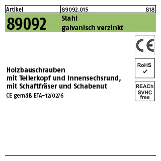 100 Stück, Artikel 89092 Stahl CE Tellerkopf-T galvanisch verzinkt Holzbauschrauben CE Tellerkopf, Innensechsrund, Fachhandel - Abmessung: 6 x 50 -T30